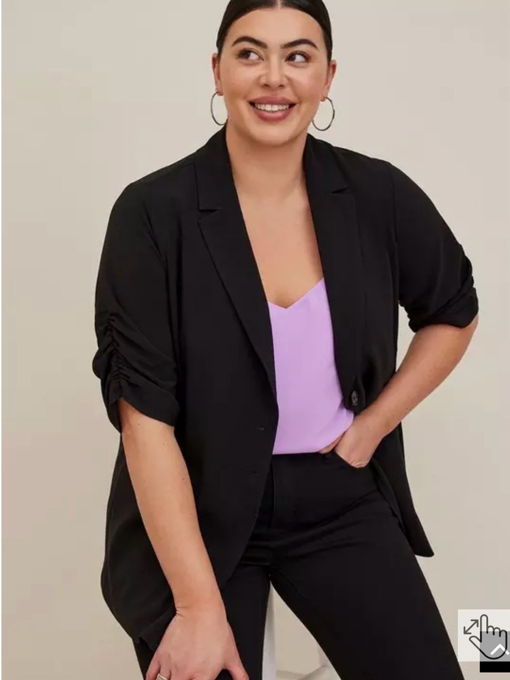 NWT Torrid Ruched Sleeve Blazer - Stretch Crepe Black, size torrid 00 med/large